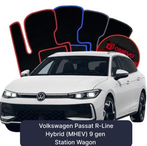 OMEVO Velours-Autofußmatten für Volkswagen Passat R-Line Hybryda (MHEV) 9 gen Kombi (2024-2025)