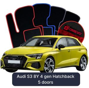 OMEVO Velours-Autofußmatten für Audi S3 8Y 4 gen Kompakt 5 Türer (2020-2025)