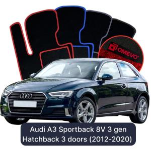 OMEVO Velours-Autofußmatten für Audi A3 Sportback 8V 3 gen Kompakt 3 Türer (2012-2020)