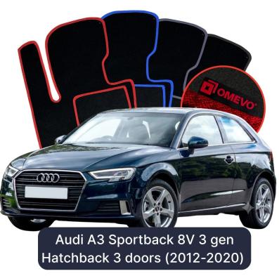 Velours-Autofußmatten OMEVO für Audi A3 Sportback 8V 3 gen Kompakt 3 Türer (2012-2020)