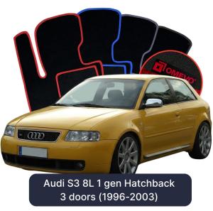 OMEVO Velours-Autofußmatten für Audi S3 8L 1 gen Kompakt 3 Türer (1996-2003)