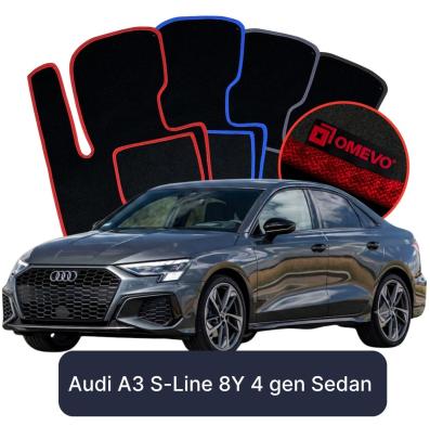 Velours-Autofußmatten OMEVO für Audi A3 S-Line 8Y 4 gen Sedan (2020-2025)