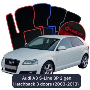 OMEVO Velours-Autofußmatten für Audi A3 S-Line 8P 2 gen Kompakt 3 Türer (2003-2013)