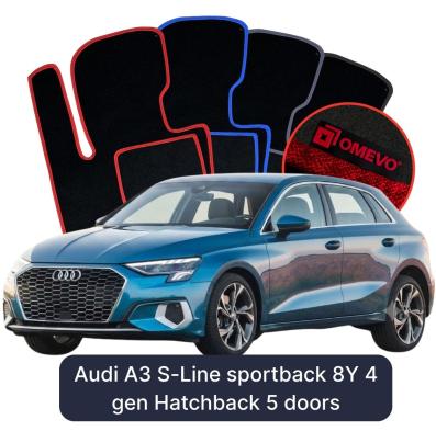 Velours-Autofußmatten OMEVO für Audi A3 S-Line Sportback 8Y 4 gen Schrägheck 5-Tuerer (2020–2025)