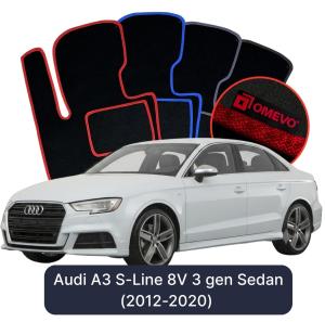 OMEVO Velours-Autofußmatten für Audi A3 S-Line 8V 3 gen Limousine (2012-2020)
