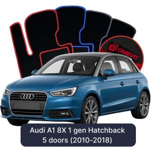 OMEVO Velours-Autofußmatten für Audi A1 8X 1 gen Kompakt 5 Türer (2010-2018)