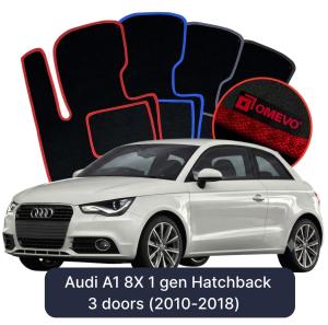 OMEVO Velours-Autofußmatten für Audi A1 8X 1 gen Kompakt 3 Türer (2010-2018)
