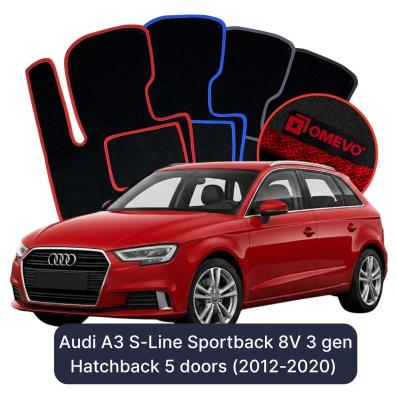 Velours-Autofußmatten OMEVO für Audi A3 S-Line Sportback 8V 3 gen Kompakt 5 Türer (2012-2020)