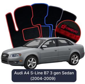 OMEVO Velours-Autofußmatten für Audi A4 S-Line B7 3 gen Limousine (2004-2009)