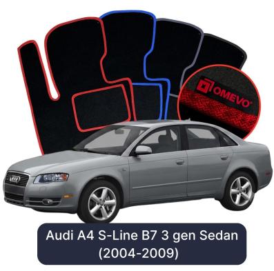 Velours-Autofußmatten OMEVO für Audi A4 S-Line B7 3 gen Limousine (2004-2009)
