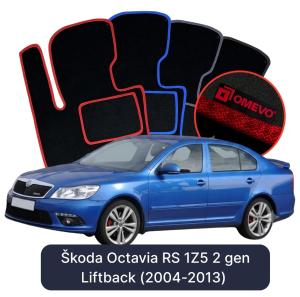 OMEVO Velours-Autofußmatten für Škoda Octavia RS 1Z5 2 gen Liftback (2004-2013)