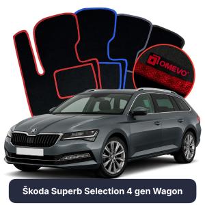 OMEVO Velours-Autofußmatten für Škoda Superb Selection  4 gen Kombi (2023-2025)