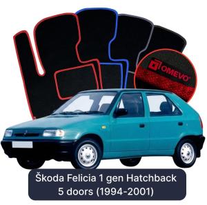 OMEVO Velours-Autofußmatten für Škoda Felicia 1 gen Hatchback 5 Türen (1994–2001)
