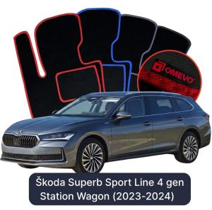 OMEVO Velours-Autofußmatten für Škoda Superb Sport Line 4 gen Kombi (2023-2024)