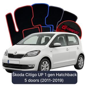 OMEVO Velours-Autofußmatten für Škoda Citigo UP 1 gen Kompakt 5 Türer (2011-2019)