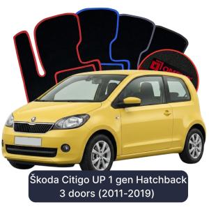 OMEVO Velours-Autofußmatten für Škoda Citigo UP 1 gen Kompakt 3 Türer (2011-2019)