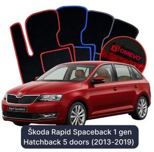 OMEVO Velours-Autofußmatten für Škoda Rapid Spaceback 1 gen Kompakt 3 Türen (2013-2019)