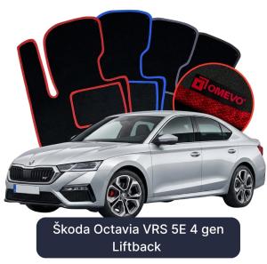 OMEVO Velours-Autofußmatten für Škoda Octavia VRS 5E 4 gen Liftback (2019-2024)