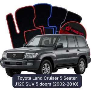 OMEVO Velours-Autofußmatten für Toyota Land Cruiser 5-Sitzer J120  SUV 5 Türer (2002-2010)
