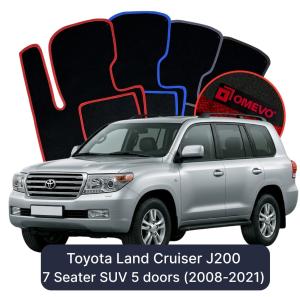 OMEVO Velours-Autofußmatten für Toyota Land Cruiser J200 7-Sitzer  SUV 5 Türer (2008-2021)