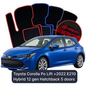 OMEVO Velours-Autofußmatten für Toyota Corolla nach dem Lift (ab 2022) E210 Hybrid 12 gen Kompakt 5 Türer (2018-2025)