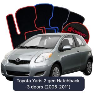 OMEVO Velours-Autofußmatten für Toyota Yaris 2 gen Schrägheck 3-Türer (2005–2011)