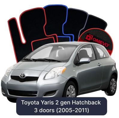 Velours-Autofußmatten OMEVO für Toyota Yaris 2 gen Schrägheck 3-Türer (2005–2011)