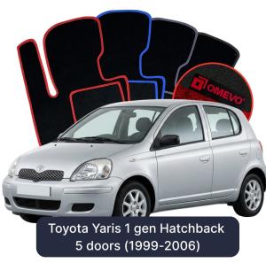 OMEVO Velours-Autofußmatten für Toyota Yaris 1 gen Kompakt 5 Türer (1999-2006)