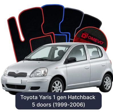 Velours-Autofußmatten OMEVO für Toyota Yaris 1 gen Kompakt 5 Türer (1999-2006)
