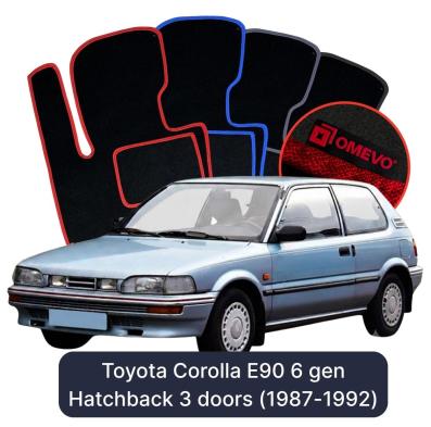 Velours-Autofußmatten OMEVO für Toyota Corolla E90 6 gen Kompakt 3 Türer (1987-1992)