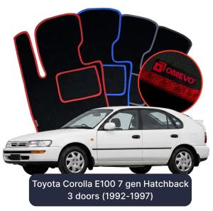 OMEVO Velours-Autofußmatten für Toyota Corolla E100 7 gen Kompakt 3 Türer (1992-1997)