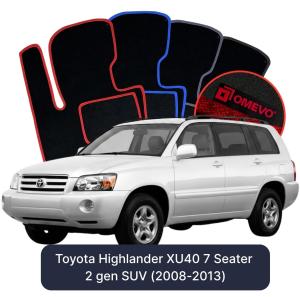 OMEVO Velours-Autofußmatten für Toyota Highlander 7-Sitzer XU40 2 gen SUV (2008-2013)