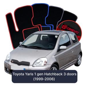 OMEVO Velours-Autofußmatten für Toyota Yaris 1 gen Kompakt 3 Türer (1999-2006)