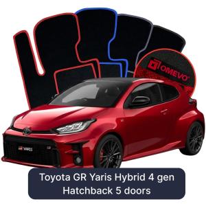 OMEVO Velours-Autofußmatten für Toyota GR  Yaris Hybrid 4 gen Kompakt 5 Türer (2020-2025)