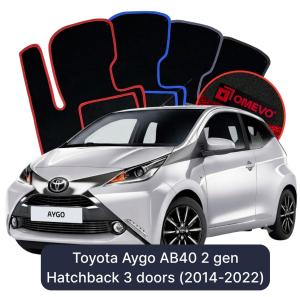 OMEVO Velours-Autofußmatten für Toyota Aygo AB40 2 gen Kompakt 3 Türer (2014–2022)