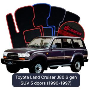 OMEVO Velours-Autofußmatten für Toyota Land Cruiser J80 6 gen SUV 5 Türer (1990-1997)