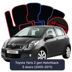 OMEVO Velours-Autofußmatten für Toyota Yaris  2 gen Kompakt 5 Türer (2005-2011)