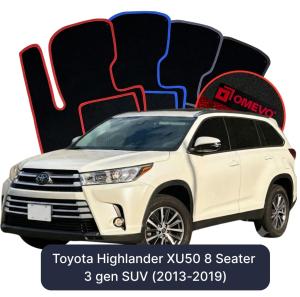 OMEVO Velours-Autofußmatten für Toyota Highlander XU50 8-Sitzer 3 gen SUV (2013-2019)