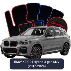 OMEVO Velours-Autofußmatten für BMW X3 G01 Hybrid 3 gen SUV (2017-2024)