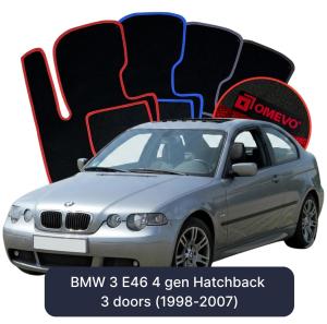 OMEVO Velours-Autofußmatten für BMW 3 E46 4 gen Kompakt 3 Türer (1998-2007)