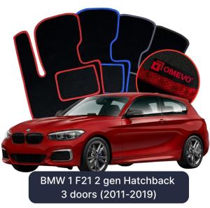OMEVO Velours-Autofußmatten für BMW 1er F21 2 gen Kompakt 3 Türer (2011-2019)