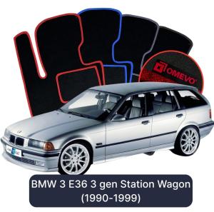 OMEVO Velours-Autofußmatten für BMW 3er E36 3 gen Kombi (1990-1999)