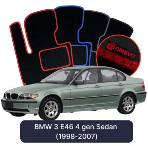 OMEVO Velours-Autofußmatten für BMW 3er E46 4 gen Limousine (1998-2007)