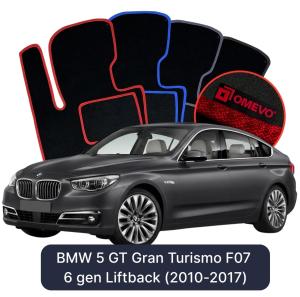 OMEVO Velours-Autofußmatten für BMW 5er GT Gran Turismo F07 6 gen Liftback (2010-2017)