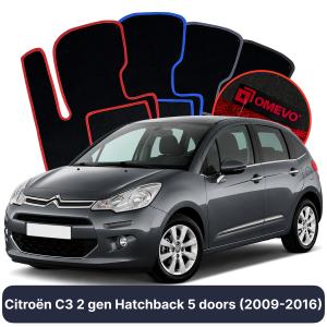 OMEVO Velours-Autofußmatten für Citroën C3 2 gen Kompakt 5 Türer (2009-2016)