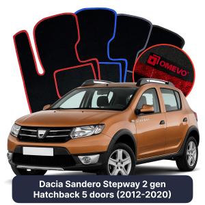 OMEVO Velours-Autofußmatten für Dacia Sandero Stepway 2 gen Kompakt 5 Türer (2012-2020)