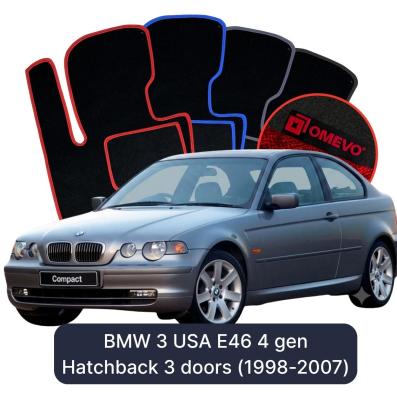 Velours-Autofußmatten OMEVO für BMW 3 USA E46 4 gen Kompakt 3 Türer (1998-2007)