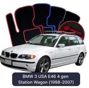 OMEVO Velours-Autofußmatten für BMW 3 USA E46 4 gen Kombi (1998-2007)