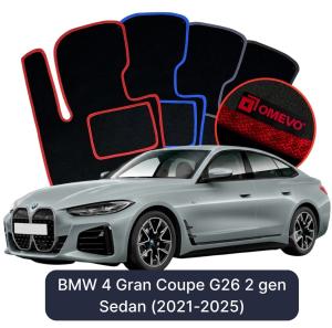 OMEVO Velours-Autofußmatten für BMW 4er Gran Coupe G26 2 gen Limousine (2021-2025)