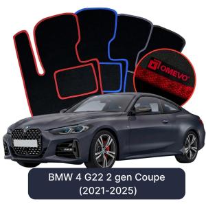 OMEVO Velours-Autofußmatten für BMW 4er G22 2 gen Coupe (2021-2025)